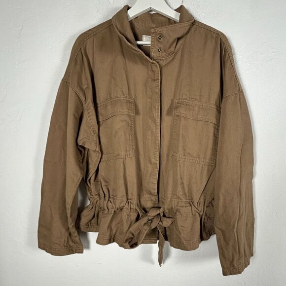 Time And Tru Womens Brown Utility Jacket XL Snap Front Pockets Drawstring Waist - Picture 1 of 8